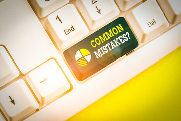 Writing note showing Common Mistakes Question. Business concept for repeat act or judgement...