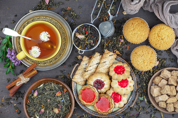 Tea in a cup on an old background