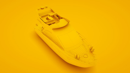 Yacht on yellow background. Minimal idea concept, 3d illustration