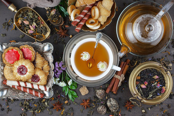 Tea in a cup on an old background