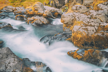 Iceland landscape. Kirkjufellfoss Waterfalls in summer season