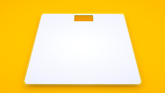 Weighing Scales on yellow background. Minimal idea concept, 3d illustration