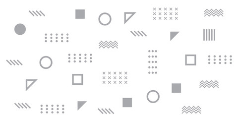 Memphis Simple Silver Abstract Circle Line Rectangle Box Arrow Cross Mountain River Pie Egypt Basic Shape Background for shirt