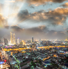 Night aerial view of Downtown Bangkok, Thailand