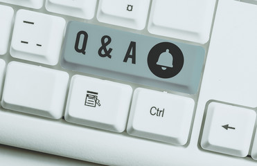 Text sign showing Q And A. Business photo showcasing a period of time or an occasion when someone...