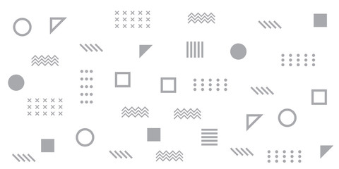 Memphis Simple Silver Abstract Circle Line Rectangle Box Arrow Cross Mountain River Pie Egypt Basic Shape Background for shirt