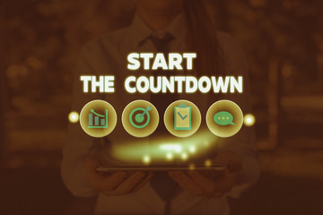 Conceptual hand writing showing Start The Countdown. Concept meaning Sequence of Backward Counting to Set the Timer