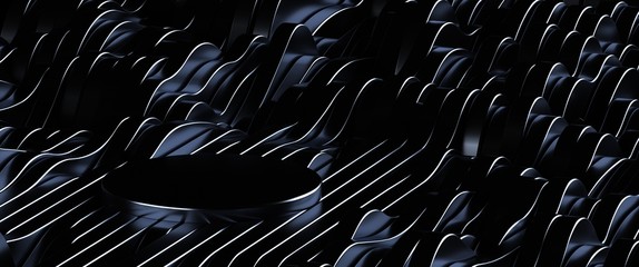 Black And Silver Abstract Lines With Modern Pedestal Background - 3D Illustration 