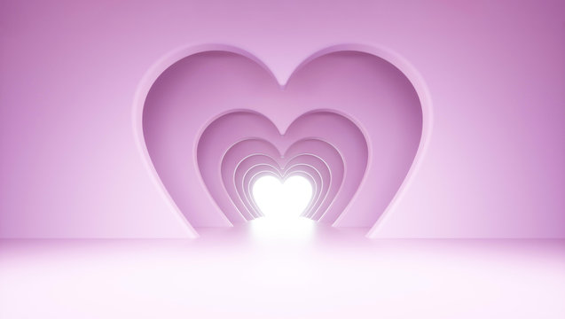 Abstract Empty Pink Heart Shaped Background. Valentine's Day Concept - 3D Illustration 