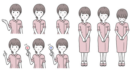 看護師の女性のポーズセット