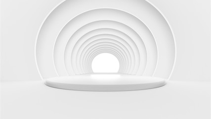 Abstract Empty White Round Background With Pedestal - 3D Illustration 