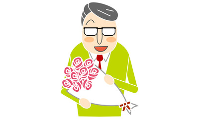 眼鏡をかけた男性　花束を貰う