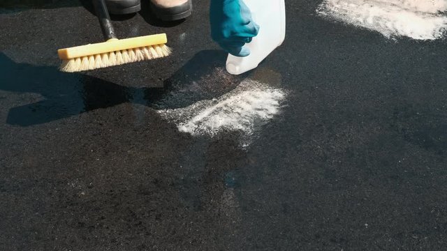 Clean, Scrub with Brush, Wet Driveway Oil Spot, Foam Soap, view 4, 4k