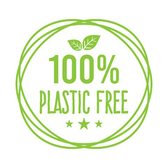 Plastic free green icon badge and product sign for labels, stickers and stamps. Bpa plastic free chemical mark zero or 100 percent clean.