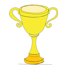  isolated, continuous line drawing gold winner cup, award