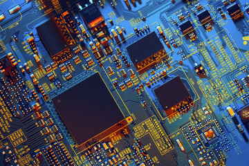 Electronic circuit board close up.