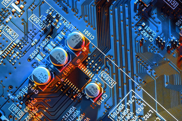 Electronic circuit board close up.