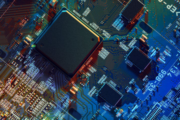 Electronic circuit board close up.