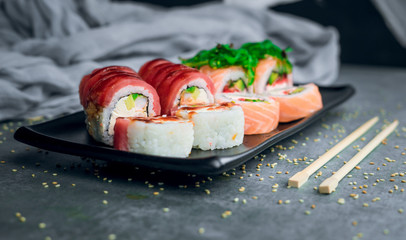 sushi set on a gray background