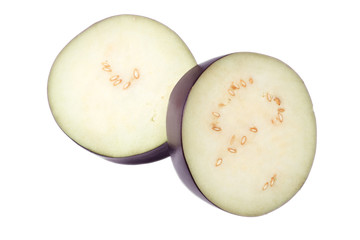 fresh sliced eggplant isolated on white background. top view