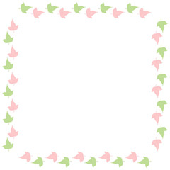 Square frame of cute pink and green leaves. Isolated nature frame on white background for your design.