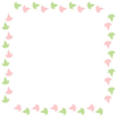 Square frame of cute pink and green leaves. Isolated nature frame on white background for your design.
