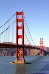 Golden Gate Bridge in San Francisco, USA. View of bridge and the bay on a sunny day with copy space.