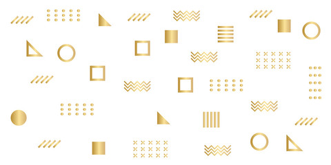 Memphis Simple Gold Abstract Circle Line Rectangle Box Arrow Cross Mountain River Pie Egypt Basic Shape Background for shirt