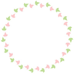 Round frame of cute pink and green  leaves. Isolated nature frame on white background for your design.