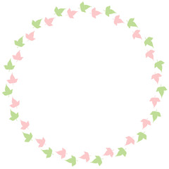 Round frame of cute pink and green  leaves. Isolated nature frame on white background for your design.