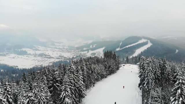 amazing aerial landscape view of mountains ski road