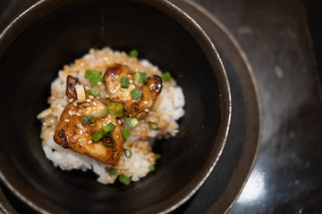 Bowl rice topped with grilled foie gras