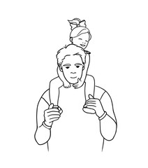 line drawing of a father and children lovely family concept Father's Day. Vector