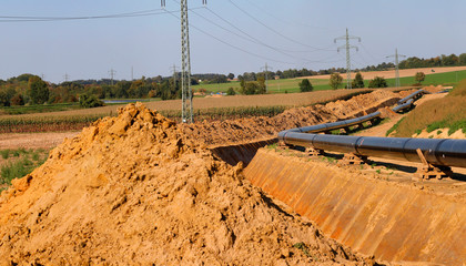 Rohrverlegung für Gaspipeline, Bayern, Deutschland, Panorama