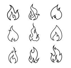 Set of red and orange fire flame. Collection of hot flaming element.  Vector flame illustration