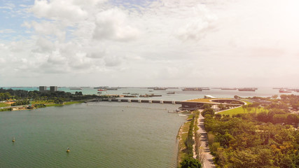 Fototapeta na wymiar Singapore. Aerial view of Marina Bay area on a sunny day