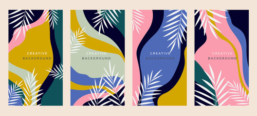 Vector set of abstract creative backgrounds in minimal trendy style with copy space for text - design templates for social media stories - simple, stylish and minimal designs for invitations, banners