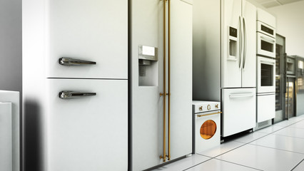kitchen appliances in supermarcket 3d render image