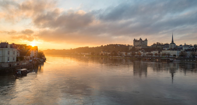 Loire River running through Saumur, Loire Valley, Maine-et-Loire, France