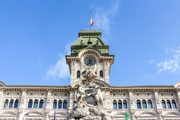Trieste, Italy. View of Comune di Trieste building in sunny day.