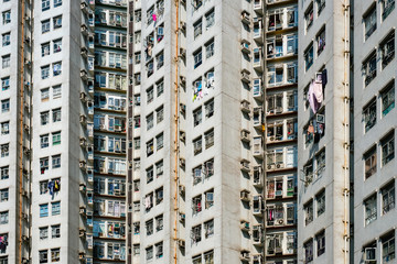 Fototapeta na wymiar housing project facade, residential building HongKong