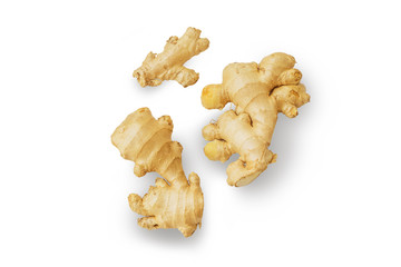 Fresh ginger root isolated on white background with clipping