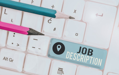 Word writing text Job Description. Business photo showcasing a formal account of an employee s is...