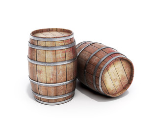 Wooden barrels isolated on white background 3d illustration