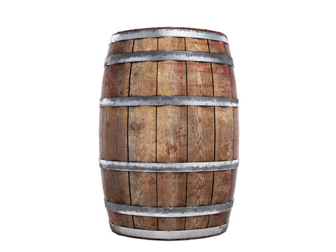 Wooden barrel isolated on white background 3d illustration no shadow