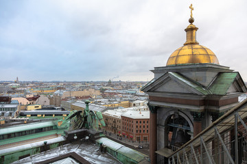 Beautiful view of St. Petersburg from the observation deck of St. Isaac's Cathedral on a blue cloudy day.