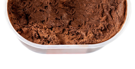 Chocolate Ice-cream in a container  isolated on a white background.