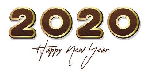 Vector wooden stylized lettering for New Year 2020