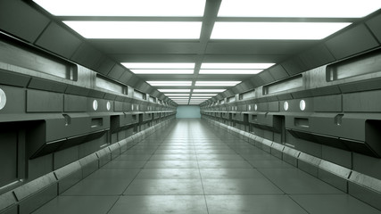 3d render. Futuristic spaceship scifi corridor architecture