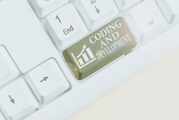 Conceptual hand writing showing Coding And Development. Concept meaning Programming Building simple...